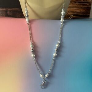 22 inch long: Chic Silver and White Pearl Necklace